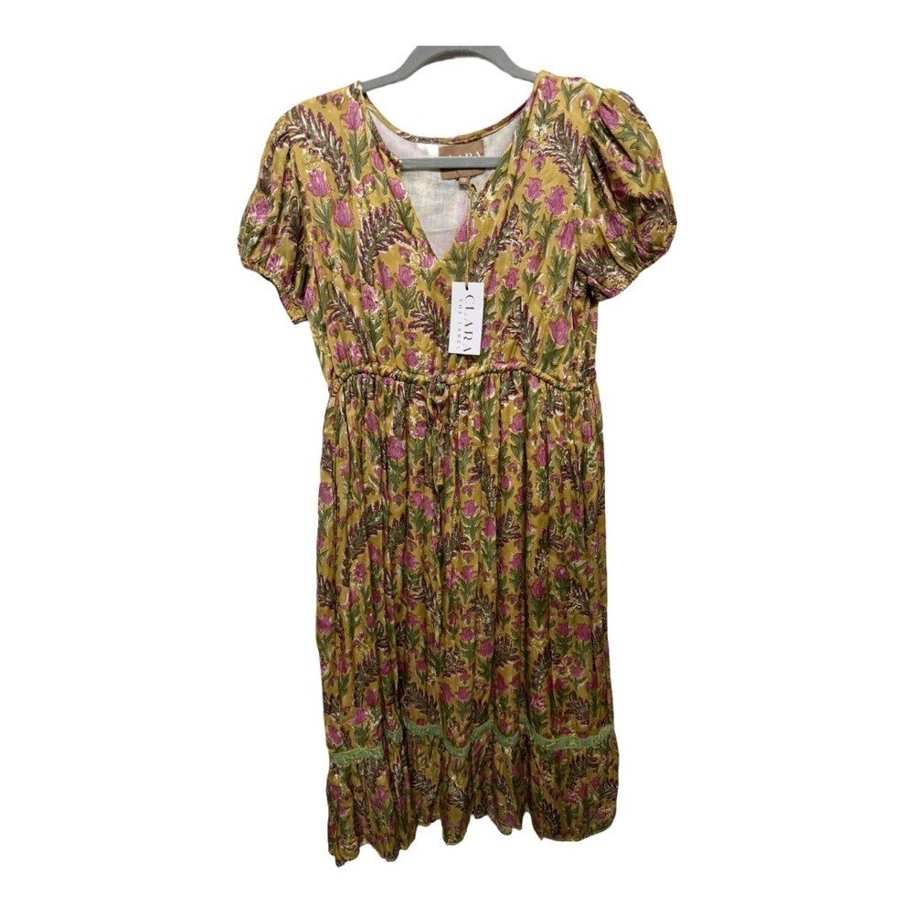 Clara the Label Boho Mustard Yellow Floral Maxi Dress Size XS NWT Cottages Core